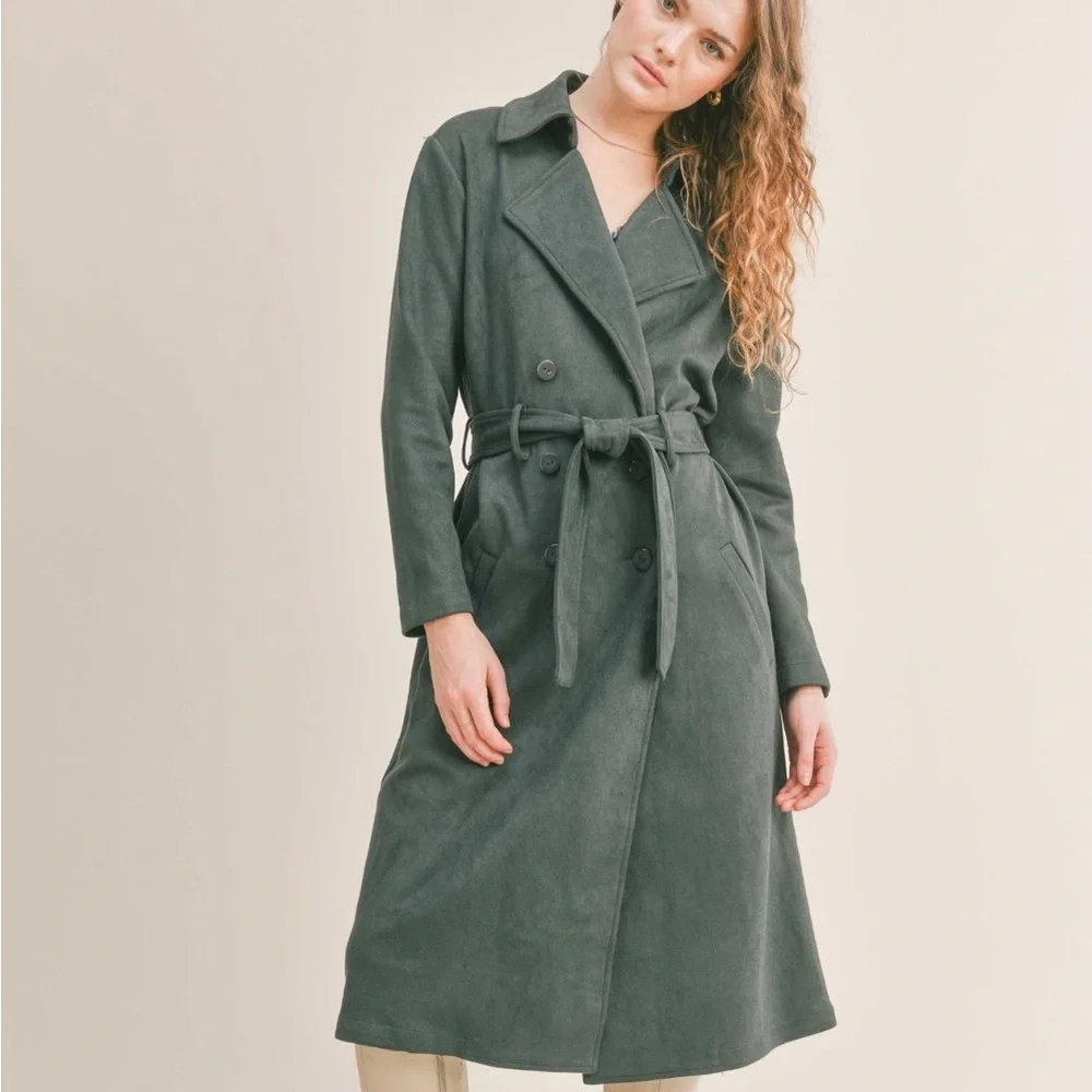 NWT Sage Green Trench Coat, Sadie & Sage, faux Suede, So Soft!